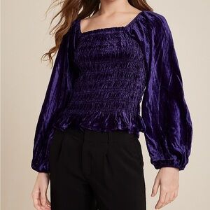 NEW WITH TAGS Maurice’s Purple Velvet Smocked Blouson Sleeve Top Size M